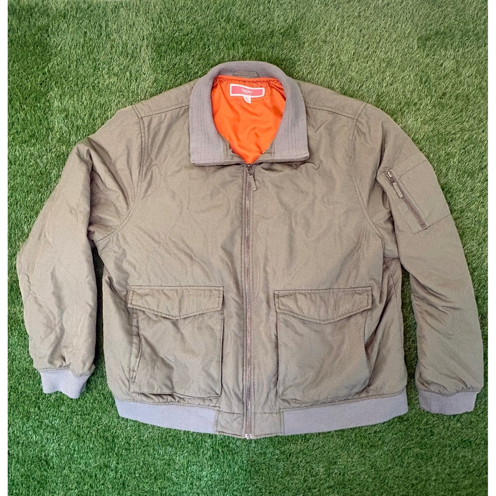 Mossimo Supply Co XXL Quilted Bomber Jacket Olive Green Orange Lining Zip